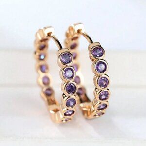 Rose Gold Demi Fine Gemstone Hoops